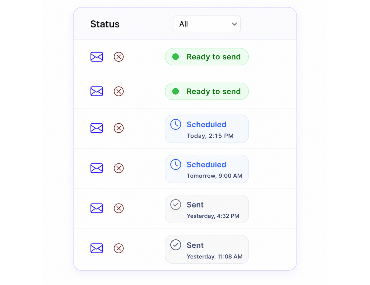 Status of emails sent to hiring managers through Frontrunners.io