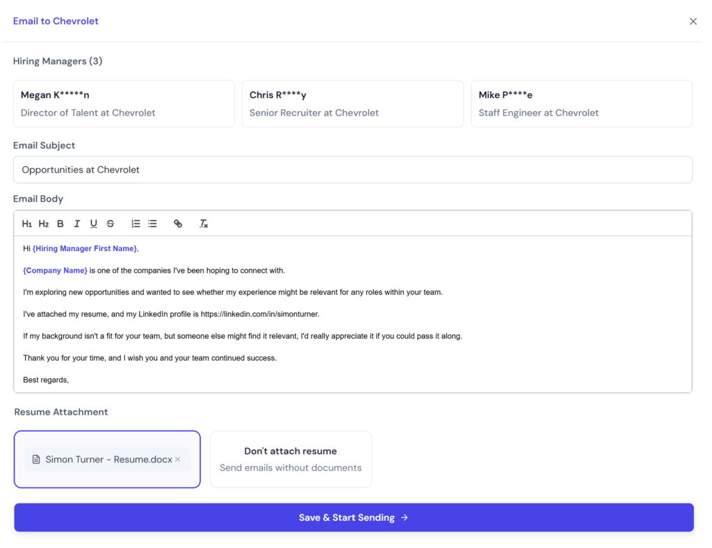 Frontrunners - Email Hiring Managers Automatically